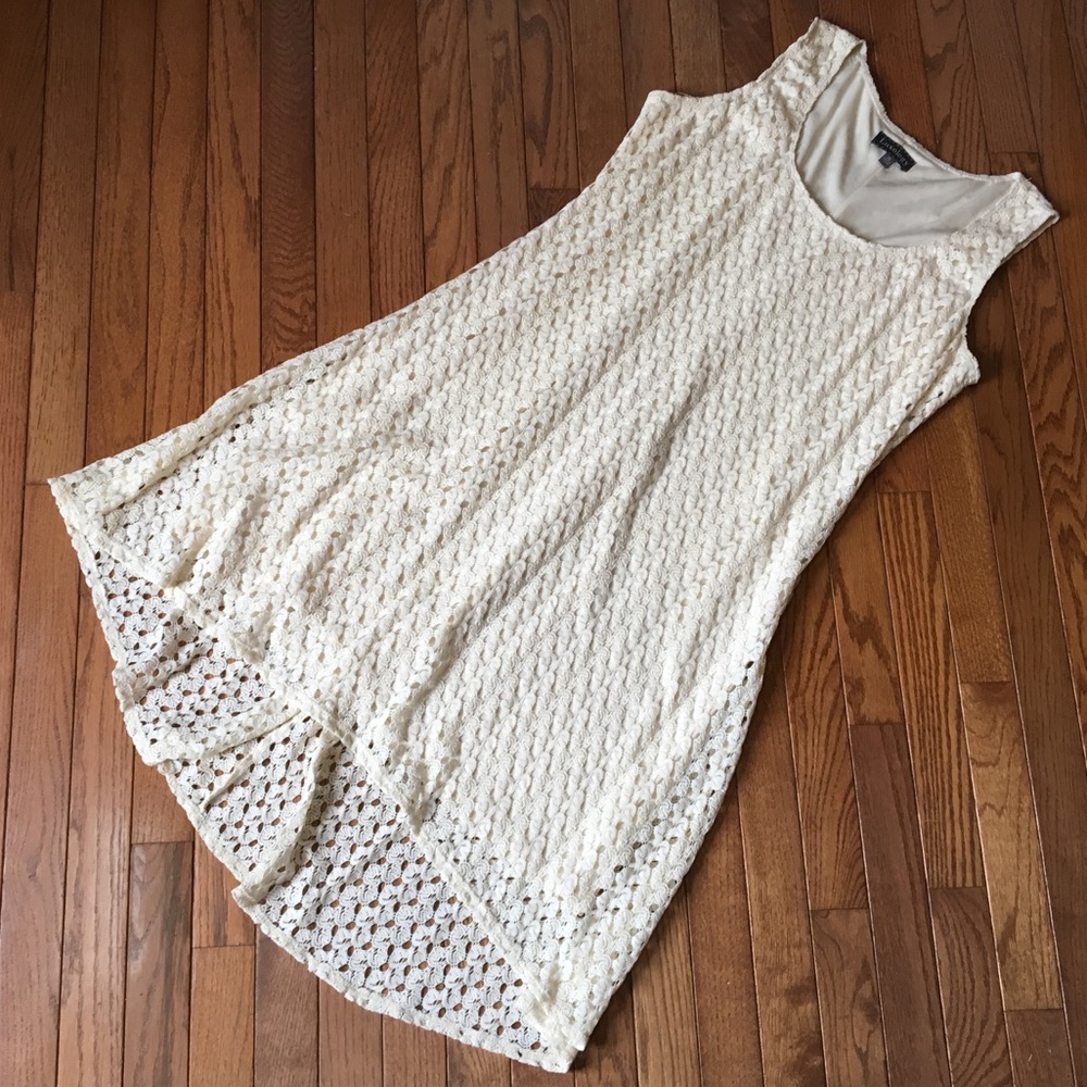 Cream Crochet Lace Dress High Low Luxology XL